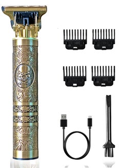 Buy Sprinters - Men Hair Clipper Zero Gapped 6 in 1 Professional Cordless Metal Body Trimmer | Haircut USB Charging Beard Trimmer Wireless Rechargeable Gold Colour Vintage Design (Skull Design, Gold) in UAE