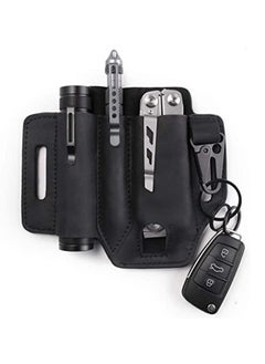 اشتري Multitool Sheath for Belt, Leather EDC Pocket Organizer for Men, Leather Man Sheath with Pen Holder, Key Fob Flashlight Sheath Flashlight Multitool Knives Pen EDC Leather Pouch Black في الامارات