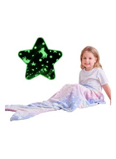 Buy SYOSI Mermaid Tail Blanket, Glow in The Dark, Super Soft Plush Flannel Sleeping Bag, Star and Unicorn Design Snuggle Blanket, for Girls Age 1-10 in UAE