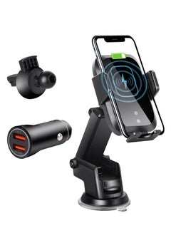 Buy Wireless Car Charger, 15W Qi Fast Charging Auto-Clamping Car Charger Mount, Car Air Vent Phone holder for iPhone 12/12 Pro Max/1/XR/X/8, Samsung S20/Note 10+/S10/S9 in Saudi Arabia