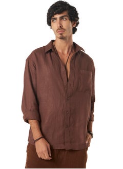 اشتري Pure Linen Brown Full Sleeve Casual Shirt في الامارات