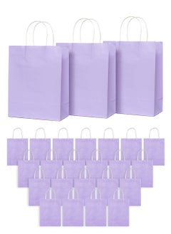 Buy 25 Pack Small Purple Natural Paper Gift Bags with Handles Bulk, Kraft Bags for Birthday Party Favors Grocery Retail Shopping Business Goody Craft Bags Cub 15x8x21cm in UAE