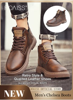 Buy High Top Martin Boots for Men High Quality Retro British Style Lace up Waterproof Wear-Resist Leather Shoes Mens Casual Stylish Motorcycle Boots with Comfortable Lining in UAE