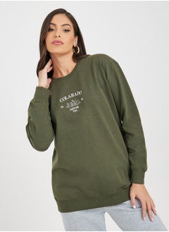 Buy Regular Fit Longline Embroidered Slogan Sweatshirt in Saudi Arabia