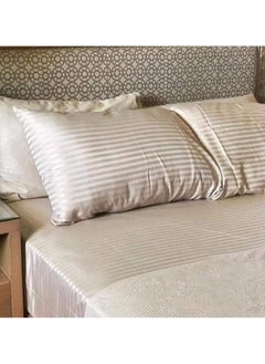 Buy Elastic Stripe Cotton Sateen High Quality Sheet (QBED) (180 * 200 * 30 CM, Beige) in Egypt