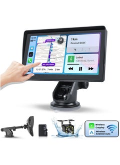 Buy 7 Inch apple Carplay Wireless Portable Car Touch Screen for Car With 12LED Backup Camera, Wireless Android Auto Car Stereo with Bluetooth airplay AUX Cable & 64G TF Card in Saudi Arabia