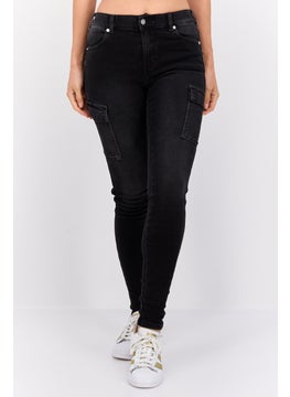 Buy Women Super Skinny Fit Wash Stretchable Cargo Jeans, Black in UAE