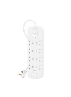 Buy 8-Outlet Surge Protector w/ Dual USB-C Ports 30W | 2meters Cable Length, 900 Joules Protection, PD Fast Charge, Heavy Duty Chord, w/ Switch & LED Indicator - UK 3-Pin in UAE