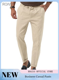 اشتري Men's Business Casual Pants Cotton Pencil Pants With Elastic Waist Drawstring Design في السعودية