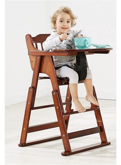 Buy Baby High Chair Wooden Design Foldable Dining Chair with adjustable Hight(Dark Coffee) in UAE