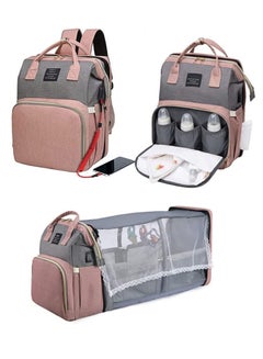 Buy Diaper Bag Backpack,7 in 1 Travel Diaper Bag,Mommy Bag With USB Charging Port (Pink-Grey) in UAE