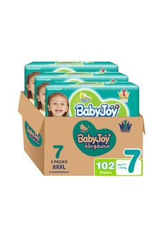 اشتري BabyJoy Baby Diapers, Size 7, 18+ Kg,3 x 34 Diapers - Mega Pack, Compressed, Cotton Touch في الامارات