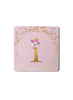 اشتري Designer Leather Coasters Mat for Beverage Drinks- Custom Monogram Initial Letter Floral Pattern Alphabet - I (Pink) في الامارات