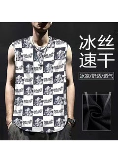 Buy Summer Mens Sleeveless Tank Top Casual Fashion Loose Thin Breathable T-Shirt White in UAE