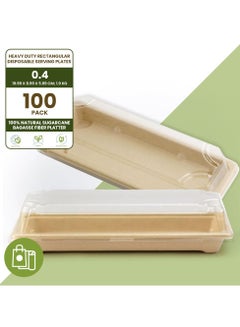 Buy Ecoway Food Serving Tray Made With Bagasse Sugarcane [Pack Of 100] Disposable Tray For Tea Snack 20 X 9 Cm Eco-Friendly Platters Compostable Biodegradable Trays in UAE