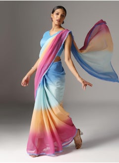 Buy Stylish Fancy Designer Wedding Georgette Multi Colour Saree With Unstitched Blouse Piece in UAE