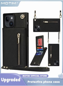 اشتري Crossbody Wallet Phone Case for iPhone 14/14 Plus Premium Leather Back Kickstand Shockproof Cover with Strap Card Slots for Women في الامارات