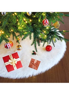 اشتري 48 inch Christmas Tree Skirt Faux Fur Xmas Tree Skirt Christmas Decorations Holiday Tree Ornaments Tree Decoration for Christmas Home Decorations Xmas Party Holiday Decorations في الامارات