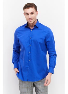 Buy Men Regular Fit Plain Long Sleeves Dress Shirt, Blue in Saudi Arabia