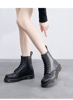 Buy Women's Classic Soft Leather English Style Short Boots Black in UAE