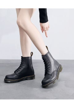 Buy Women's Classic Soft Leather English Style Short Boots Black in UAE