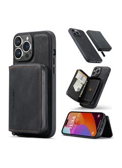 Buy Wallet Case for Apple iPhone 15 Pro Max, 2 in 1 Magnetic Detachable Zipper Pocket Magnetic Buckle Purse Premium PU Leather Cover with Card Holder Kickstand (Black) in UAE