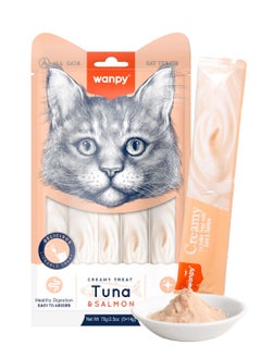 Buy Wanpy Creamy Lickable Cat Treats – Tuna & Salmon (14gx5) – 1Box 12pcs in UAE