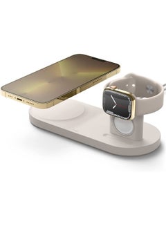 اشتري Charging Hub Duo Stand compatible with MagSafe Charger, iPhone 14 Series, 13 Series, 12 Series, AirPods Pro and Pro 2, AirPods 3 - Stone في الامارات