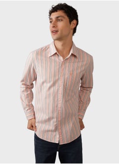 اشتري Embroidered Logo Stripe Slim Fit Oxford Shirt في الامارات