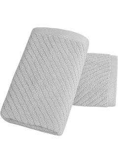 Buy 2-Piece Towel Set, Grey Ribbed Hand Towels for Bathroom 74x34cm 100% Cotton Soft Absorbent Soft Feeling Fast Drying Towels Hotel Towel Face Towel in Saudi Arabia