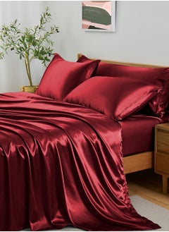 Buy 4 Piece Luxury Silk Feel Satin Bed Sheets Full Bedding Set (1 Flat Sheet,1 Fitted Sheet,2 Pillow Cases) in UAE