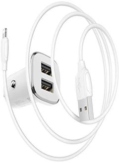 Buy Borofone BZ12 Lasting power double port in-car charger set(Lightning) - white in Egypt