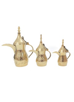 Buy Decorative Mini Dallah Showpiece Coffee Pot Gold 3 Pieces 18 Centimeter/13 Centimeter/8 Centimeter in Saudi Arabia