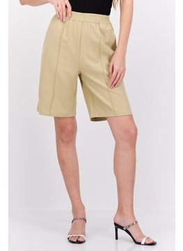 Buy Women Elastic Waist Seamline Shorts, Beige in UAE