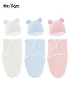 Buy 3 Pcs Baby Swaddle Wrap for Newborn Sleep Sack 100% Cotton Muslin Adjustable Sleepsack Sleep Bag with Beanie Baby hats in UAE