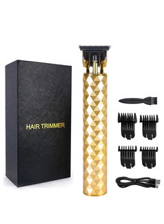 اشتري Hair Trimmer, Low Noise Cordless T-Blade Trimmer Edgers Hair Clippers, Rechargeable Grooming Kit with Guide Combs, Metal Body Cutting Grooming Beard Shaver, Cordless Trimmer for Men (Gold) في الامارات