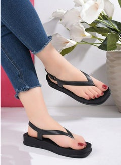 Buy Women's rubber sandal with a comfortable medical flat toe, black in Egypt