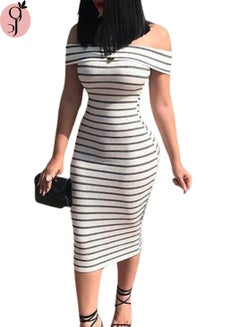 Buy WARD off shoulder long dress with striped pattern in Egypt