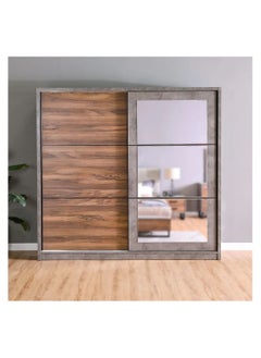 Buy Norden Wardrobe Cabinet Modern Sliding Door Closet Clothes Storage Organizer For Bedroom Walnut/Stone Grey 224x60x211 cm in UAE