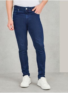 Buy Mid Rise Dark Wash Skinny Fit Jeans with Pockets in Saudi Arabia