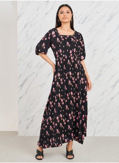 اشتري Plisse Floral Print A-Line Maxi Dress في السعودية