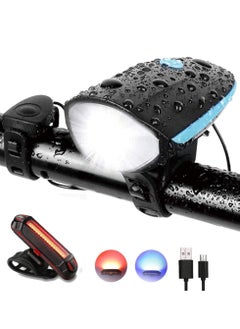 Buy Bike Light Front and Back, USB Bicycle Light with Loud Horn, 3 Lighting Modes Waterproof Cycling Light Bike tail light in UAE