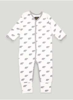 Buy Kidbea  Organic Cotton fabric full sleeves & full buttons romper | Elephant | Grey in UAE