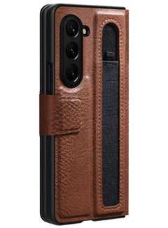 Buy Case for Samsung Galaxy Z Fold 5 Premium PU Leather Flip Cover with S-Pen Holder, Magnetic Closure Kickstand Shockproof PC for Galaxy Z Fold 5 Phone Cover in UAE