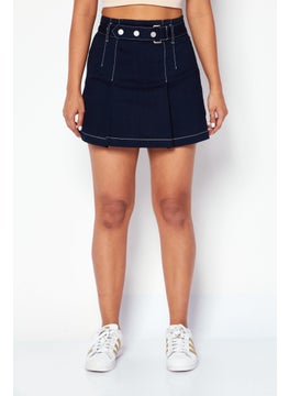 اشتري Women Solid Denim Mini Skirt, Navy Blue في الامارات