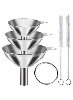 Buy 6 Pcs Metal Stainless Steel Funnel  Large Small Funnel Set of 3 Food Grade Mini Funnels for Kitchen Use Filling Bottles Liquor Flask Tiny Spice Cooking Powder Water 2 Pcs Cleaning Brushes in Saudi Arabia