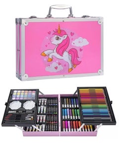 Buy Deluxe 145-Piece Double Layer Aluminum Box Brush Drawing Painting Set - Student Watercolor Pen and Children's Graffiti Gift Box (Pink Unicorn Horse) in UAE