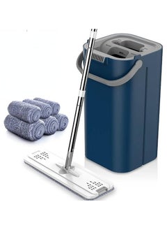 Buy Mop and Bucket with Wringer Set, Hands Free Flat Floor Mop and Bucket, 6 Washable Microfiber Pads Included, Wet and Dry Use, Home Floor Cleaning System for All Floor Types and Windows (blue) in Saudi Arabia