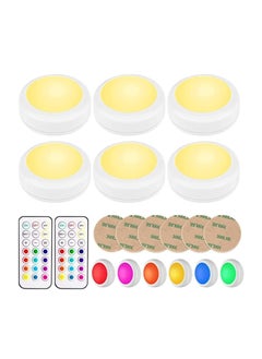 Buy LED Puck Lights with Remote Control, Wireless Under Cabinet Lighting, Battery Powered Lights, Stick on Lights, Color Changing Lights with Dimmer and Timer, 6 Pack in UAE