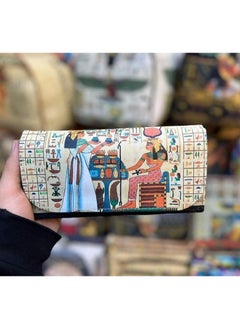 Buy Women's book and wallet, size 20*10 cm, bronze leather, for money, cards, and mobile phones, with pharaonic shapes, design No. 33 in Egypt